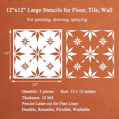 2-Pack 12" x 12" Reusable Tile Stencils, Geometric Star Pattern - size: Snowflake Design