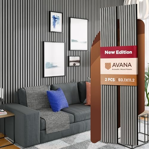Avana Acoustic Wood Wall Panels – 93.2x11.25 Inch Panels – Fits 94x12 Layout – Gray Oak Acoustic Panels 2 PCs – Wall Panels for Interior Wall Decor for Homes, Offices –Decorative Wood Panels for Wall - color: Gray, size: 94X11 (2 PCs)