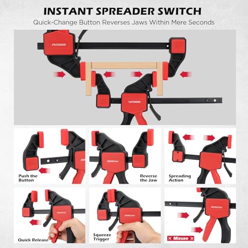 3-Pack 6 Inch Bar Clamps for Woodworking with Clamp Connector, 6" Quick-Release Wood Clamps with 150 LBS Load Limit, Trigger Clamp Set, One-Handed Clamps/Spreader Ideal for Woodworking DIY Projects - style: 6" (3-Pack) | Extends to 12"+