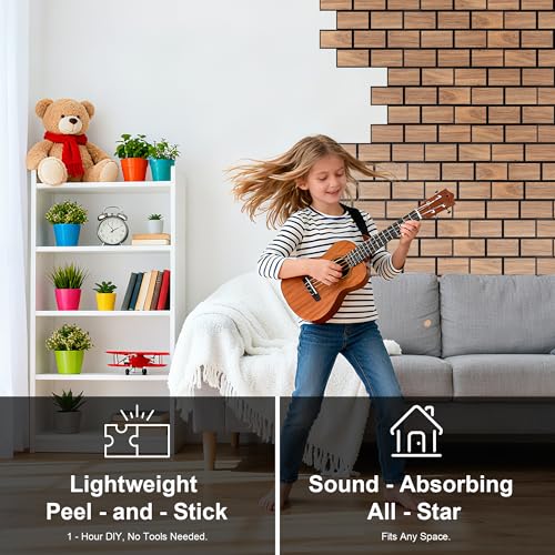 WoveN SounD Brick Acoustic Panels, Teak, 16 Pack, 16x12 in - color: Brick, Wood Veneer, Teak, 16 Pack