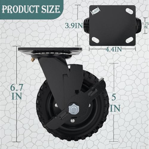 5 Inch Heavy Duty Caster Wheels, (2Swivel Brake & 2 Rigid) - size: 5 Inch