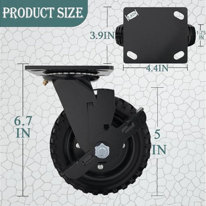 5 Inch Heavy Duty Caster Wheels, (2Swivel Brake & 2 Rigid) - size: 5 Inch