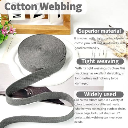 Gray Cotton Webbing 1in x 10Yards - color: Gray