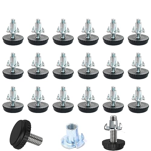 ALLWIN 1/4" Thread Furniture Feet Levelers - 18 Pack Adjustable Table Leveling Feet with Threaded Insert for Desk, Chairs, Cabinets, Stool Legs - Foot Levelers Screw