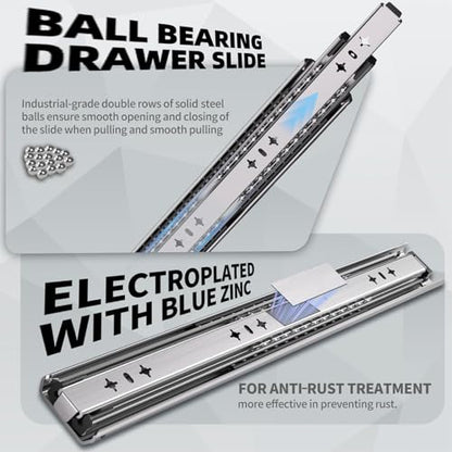 1 Pair 260 Lbs Heavy Duty Drawer Slides 12 14 16 18 20 22 24 26 28 30 32 36 40 inch Full Extension Ball Bearing Side Mount Cabinet Industrial Rail Tool Box Runner(12 inch, with M5 Screws) - size: 12 Inch, style: 260LB/W:53mm(NO Lock)