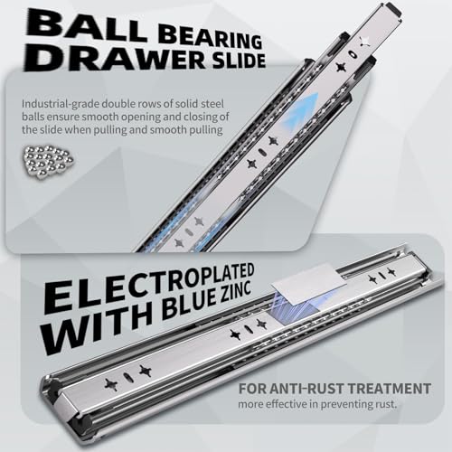 1 Pair 260 Lbs Heavy Duty Drawer Slides 12 14 16 18 20 22 24 26 28 30 32 36 40 inch Full Extension Ball Bearing Side Mount Cabinet Industrial Rail Tool Box Runner(24 inch, with M5 Screws) - size: 24 Inch, style: 260LB/W:53mm(NO Lock)