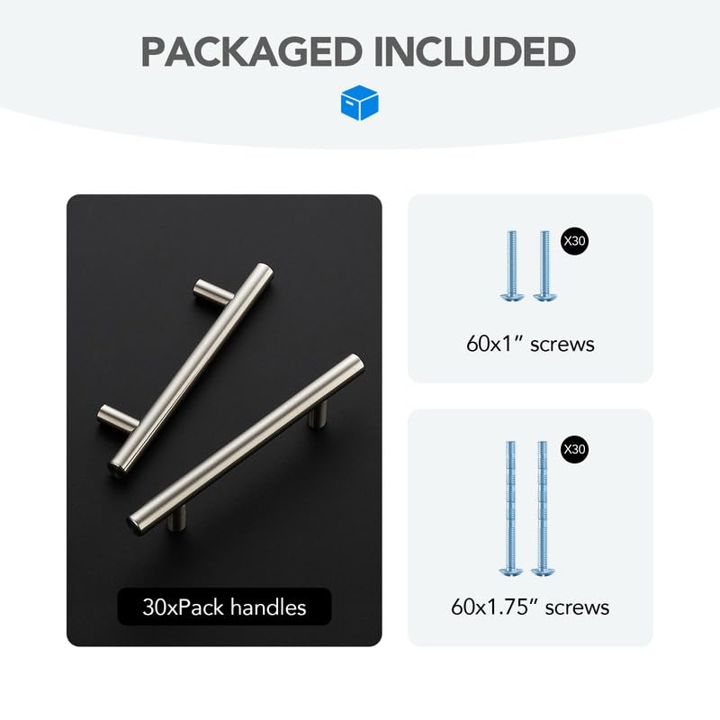 HOME EDIT Brushed Nickel Cabinet Handles, Drawer Pulls, 3-3/4 Inch, 30 Pack - color: Brushed Nickel, size: 3-3/4 Inch Hole Center