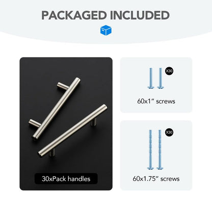 HOME EDIT Brushed Nickel Cabinet Handles, Drawer Pulls, 3-3/4 Inch, 30 Pack - color: Brushed Nickel, size: 3-3/4 Inch Hole Center