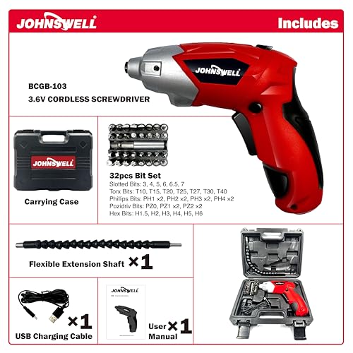 3.6V (RED) CORDLESS SCREWDRIVER 32+1pc USB Small Power Screwdriver Set.
