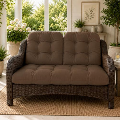 All Weather 3 Pieces Wicker Furniture Chair Cushions, Waterproof Outdoor Wicker Chair Cushion for Patio Furniture Loveseat Settee Bench, 1 Loveseat and 2 U-Shaped Thickened Cushions, Brown - color: Brown
