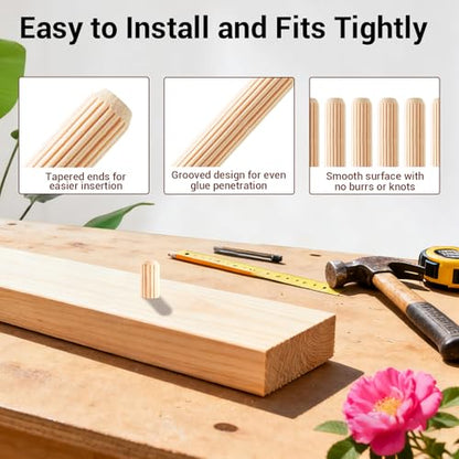 280PCS Wood Dowels, 1/4 inch Wooden Dowel Pins for DIY - size: 1/4", 280PCS
