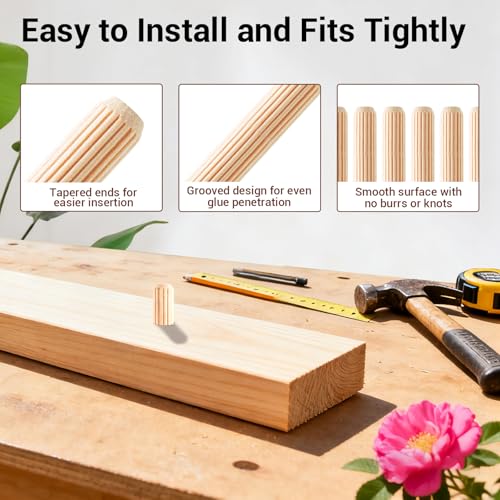 90PCS Wooden Dowel Pins Kit, Wooden Pegs for Furniture - size: 1/4"+5/16"+3/8", 90PCS