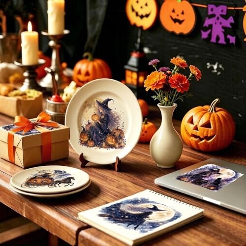 WANDIC 3 Sheets Halloween Rub on Transfer Stickers, Purple & Black Fantasy Full Moon Witch Waterproof Decal for Crafts Furniture Scrapbook Album Laptop - color: Full Moon Witch