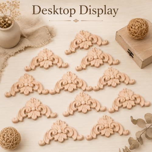 10Pcs Wood Appliques Unpainted Corner Carving Decals