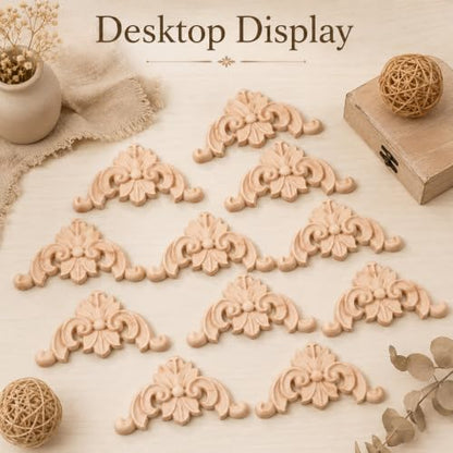 10Pcs Wood Appliques Unpainted Corner Carving Decals