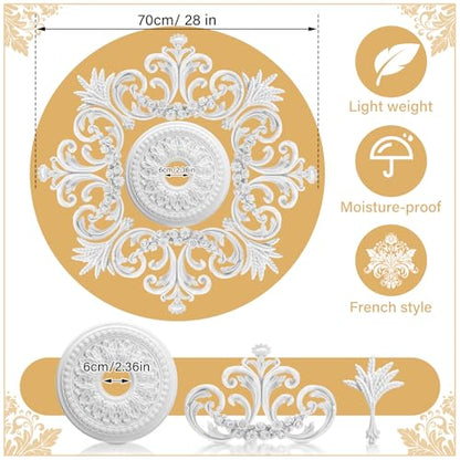 Nuanchu 28'' Large PU Ceiling Medallion Combination Decorative 2.36'' ID French Style Chandelier Base Ceiling Medallion for Light Fixtures Victorian Rosette Light Covers for Chandeliers(Classic) - size: 28'', style: Classic