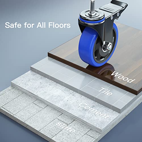 Stem Caster Set of 4 Heavy Duty 1/2" Threaded Mount Casters Wheels 4 inch - color: Blue, size: 4in(1/2"-13)