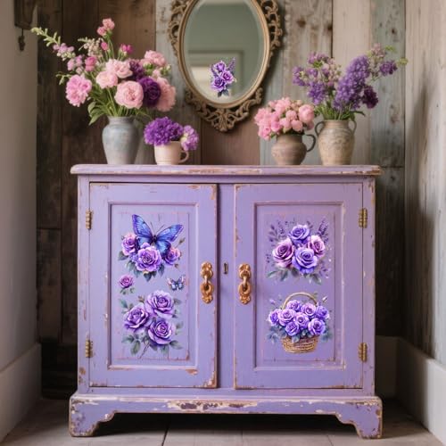 Peacoblue Purple Flowers Rub On Transfers for Furniture Craft 6"x12" - style: Bright Purple Flowers