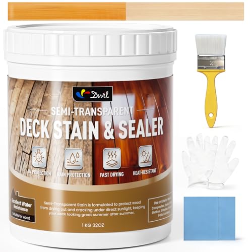 DWIL Wood Stain and Sealer in One, Outdoor Wood Stain for Deck, Fence, Furniture, Wood Paint, Semi-Transparent Water Based Fast Drying Low Odor (32oz Cedar Wood) - color: Cedar Wood