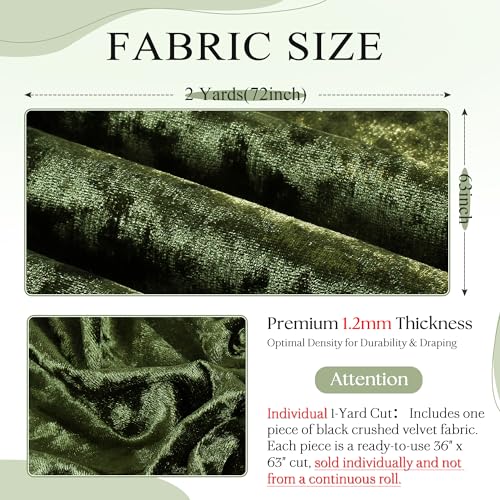 2 Yard 63" Wide Olive Green Stretch Crushed Velvet Fabric - color: Olive Green, size: 2 Yards