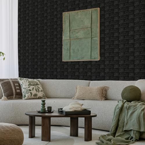 Peel and Stick 3D Foam Wall Panels, Self Adhesive Wallpaper - color: Black, size: 10 Pack