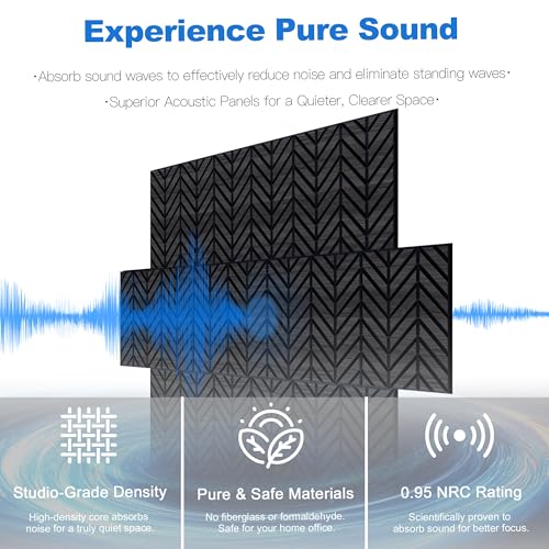 Mollywell Acoustic Wall Panels, Black Oak, 16 Pack, 12x12 in - color: B _ Black Oak, Herringbone