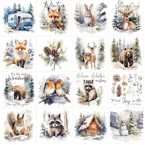 16 Pcs Winter Animals Rub-On Transfers for Furniture & Crafts - style: Winter Animals
