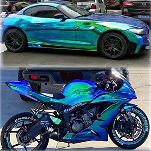 Holographic Rainbow Chrome Car Adhesive Vinyl Wrap Gloss Decal Sticker Film Sheet Air Bubble Free DIY Vinyl - color: Peacock Blue, size: 1ft x 4.5ft