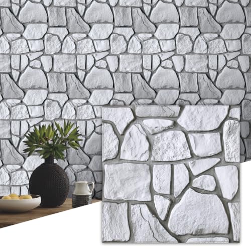 Commomy Faux Stone Peel and Stick 3D Wall Panels 10 Pcs 11.8" x 11.8" - color: ‎Gray Stone-A