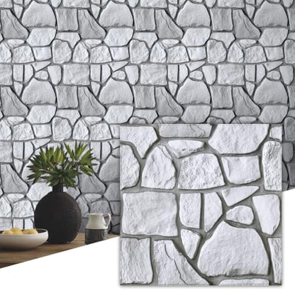 Commomy Faux Stone Peel and Stick 3D Wall Panels 10 Pcs 11.8" x 11.8" - color: ‎Gray Stone-A