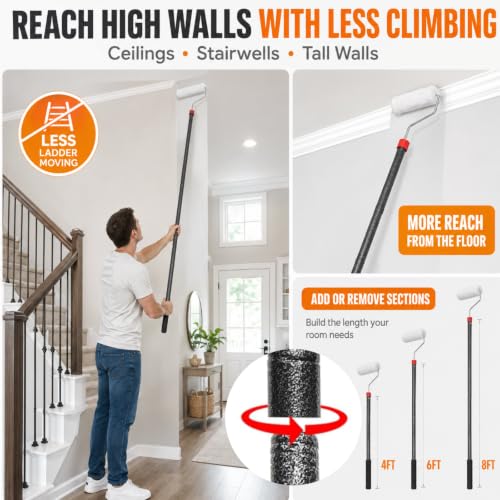 9 in Paint Roller Kit, 6 ft Adjustable Extension Pole, 3 Covers