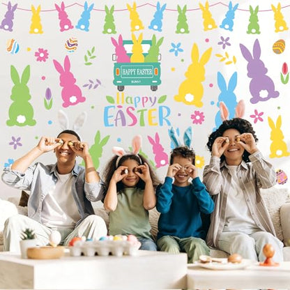 Happy Easter Bunny Wall Decals, 9 Sheets 74 Pcs - color: Easter Bunny
