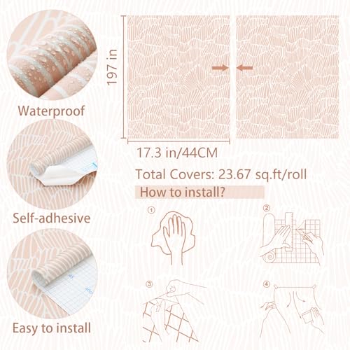 Guvana Pink Wallpaper Peel and Stick Modern Light Pink and White Wall Paper - color: Pink and White, size: 17.3" x 197"