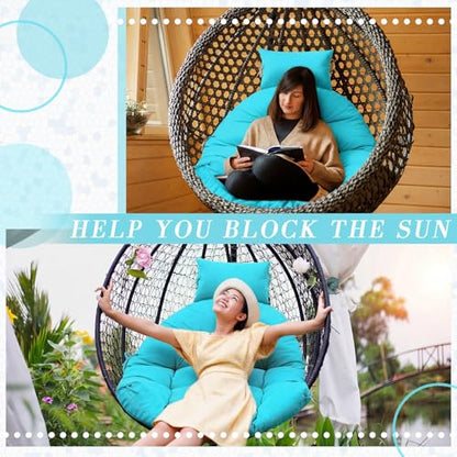 Tudomro Waterproof Egg Chair Cushion with Pillow Filling 2.58 kg Replacement Rocking Wicker Chair Cushion 48" x 32" High Back Hanging Swing Hammock Pad Thicken for Outdoor Patio Garden(Lake Blue) - color: Lake Blue