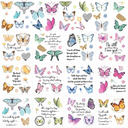 12 Pcs Bible Verses Rub-On Transfers for Furniture & Crafts - style: Bible Verses; Butterfly