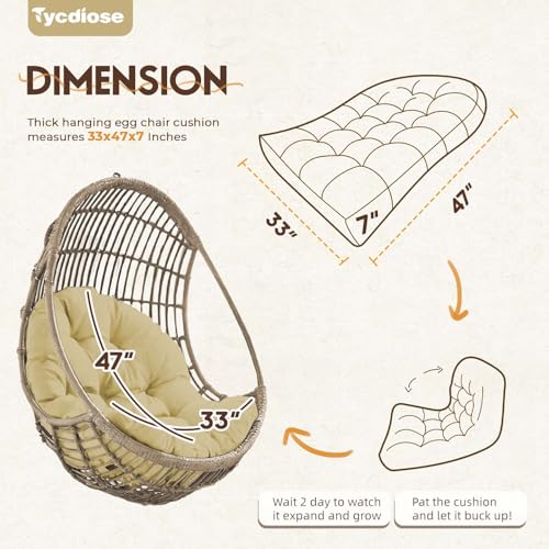 Egg Chair Cushion Replacement, Waterproof Outdoor Hanging Egg Swing Chair Cushions Pads, U-Shaped Thickened Cushions for Hanging Eggs Chair with Ties, 47x33x7 Inches (Khaki) - color: Khaki
