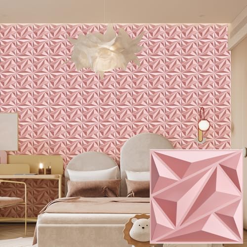 Heikki 30 Pack 3D Wall Panel for Interior Wall Décor, PVC Flower Textured Wall Panels for Living Room Bedroom Hotel Office, 11.8"x11.8", Double-Sided Tape (Pink-DJZ) - color: Pink-DJZ