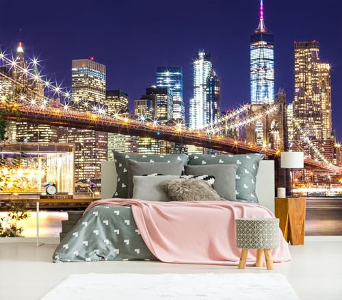 Peel and Stick City Wallpaper new york City Night View wall Mural - color: M02, size: 118"x85"