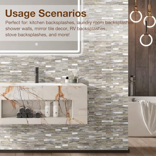 Peel and Stick Backsplash Tile Waterproof Removable PVC Wall Sticker 3D Faux Stone Marble Brick White Accent Panels (Gray - Yellow Stone - Metal Silver, 20 Tiles - 9 sq. ft. (0.84 M²)) - color: Gray - Yellow Stone - Metal Silver, size: 20 Tiles - 9 sq. ft