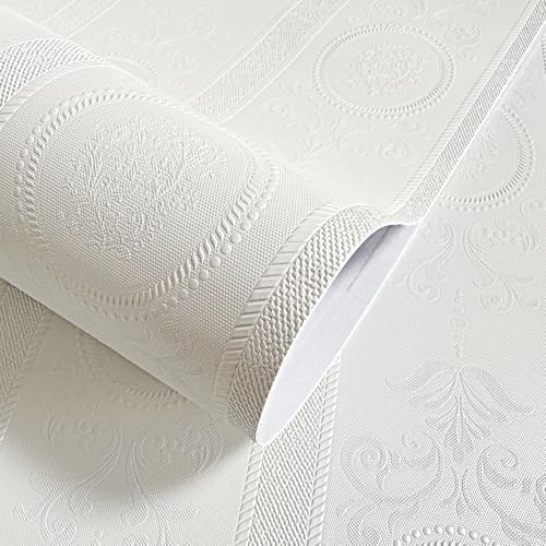 JiffDiff White 3D Embossed Textured Peel Stick Wallpaper 17.3"x120" - color: White, size: 17.3" x 120"