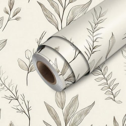 HOMETITUTE Neutral Line Art Peel Stick Wallpaper 118.1x17.7 Inch Vinyl - color: Botanical Line Art
