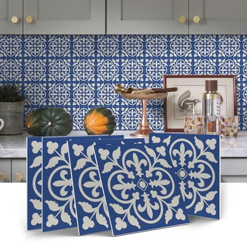 Alwayspon 12 Sheet 6x6inch 3D Thicken Foaming Board Vinyl Backsplash Marble Tiles, Self-Adhesive Peel and Stick Wall Tile Stickers Stick on Subway Tiles for Kitchen Bathroom Wall, Blue Floral - color: Blue Floral