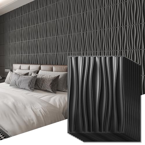 Art3d PVC Wavy Textured 3D Wall Panels, 15.7 x 11.8 Inch, 24-Pack, Black - color: Black