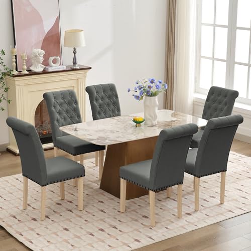 LOULENS Fabric Dining Chairs Set of 4, Upholstered Kitchen Chairs, Dark Grey - color: Dark Grey, size: Set of 4
