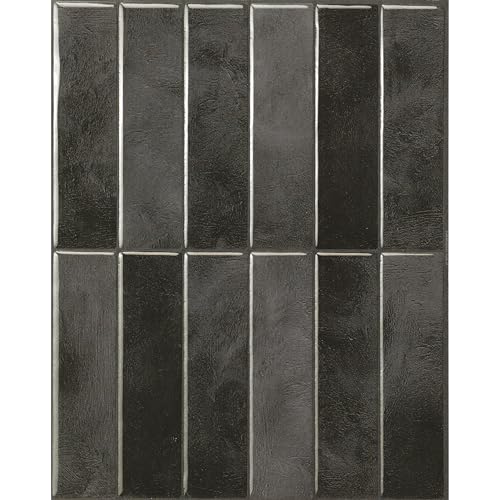 Smart Tiles Peel and Stick backsplash, Stacked Graphite Black, 11.43"x9" - color: Graphite Black