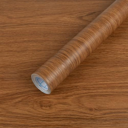 Wood Walnut Contact Paper Peel and Stick Brown Wooden Grain Vinyl Wrap - color: Nut-brown, size: 11.8" x 196.8"