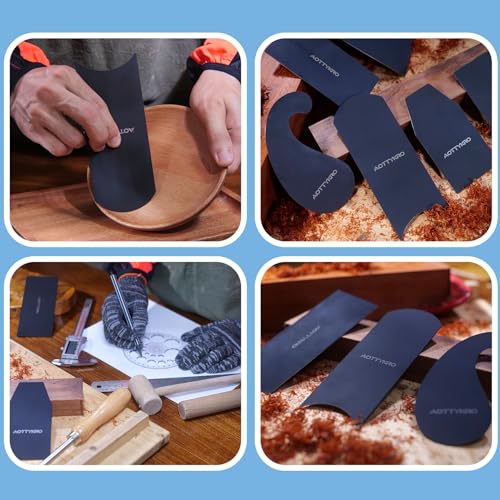 6PCS Cabinet Card Scrapers, High-Strength Blue Spring Steel Woodworking Tools for Engraving, Deburring, Polishing & Contour Sanding - size: Set C