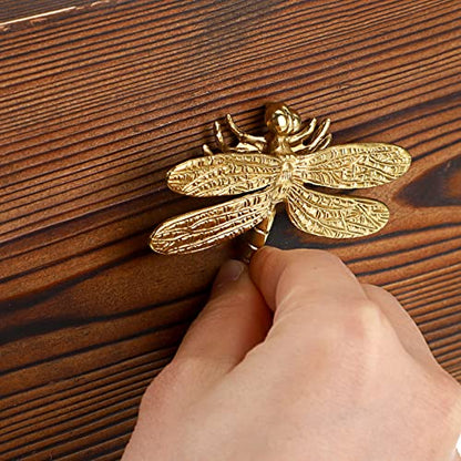 JUXYES Unique Gold Dragonfly Handle Pulls Knobs for Cabinets and Drawers - size: Pack of 4