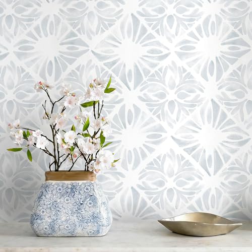 Blue Wallpaper Coastal Peel and Stick Wallpaper Boho 393"x17.3" Blue and White Wall Paper Geometric Contact Paper Textured Removable Vinyl Waterproof for Bathroom Bedroom Farmhouse Kitchen - color: White and Blue, size: 17.3" x 393"