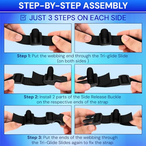 TECEUM 1" Nylon Strap Kit with Buckles, Black 6 yards Repair Set - color: Black, size: 1" - 6 yards, style: 6 Buckle - 12 Slides - 6 D-rind